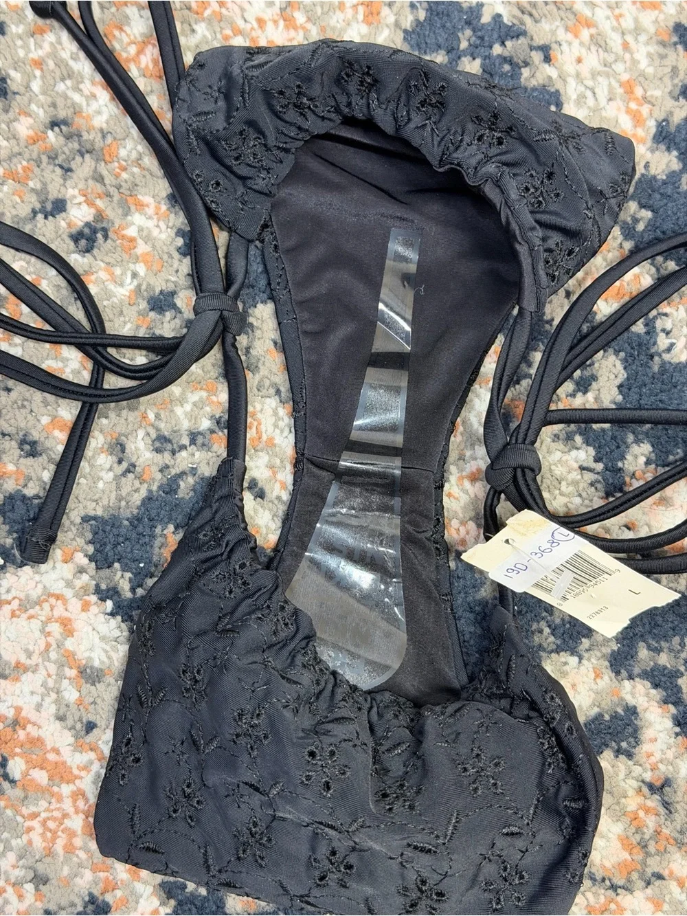 NWT Frankie’s Bikinis ‘Tia’ Eyelet Side Tie Bikini Bottoms in Black Size Large
